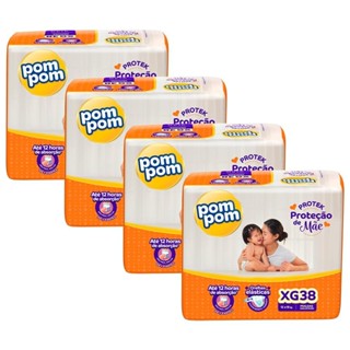 Kit 4 Fraldas Pom Pom Protek Proteção de Mãe Mega XG com 38un cada em Oferta na Shopee