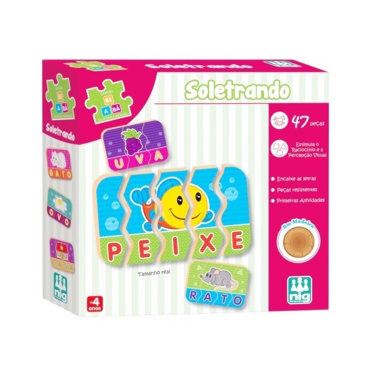 Jogo Educativo Pedagogico Colecao Be A Ba Soletrando Alfabeto Quebra Cabeca 47 Pecas - Nig Brinquedos