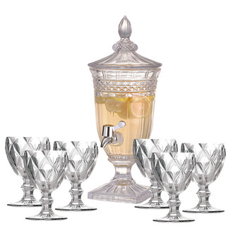 Kit Suqueira Cristal 1,8l + 6 Taças de Vidro Diamante