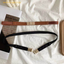 WB Cintura De Couro Para Mulher Camisa De Vestido Girdle Acessórios De Decoração Selo Elástico Ouro Fivela Moda Tudo Em Combinação Cinto Fino .