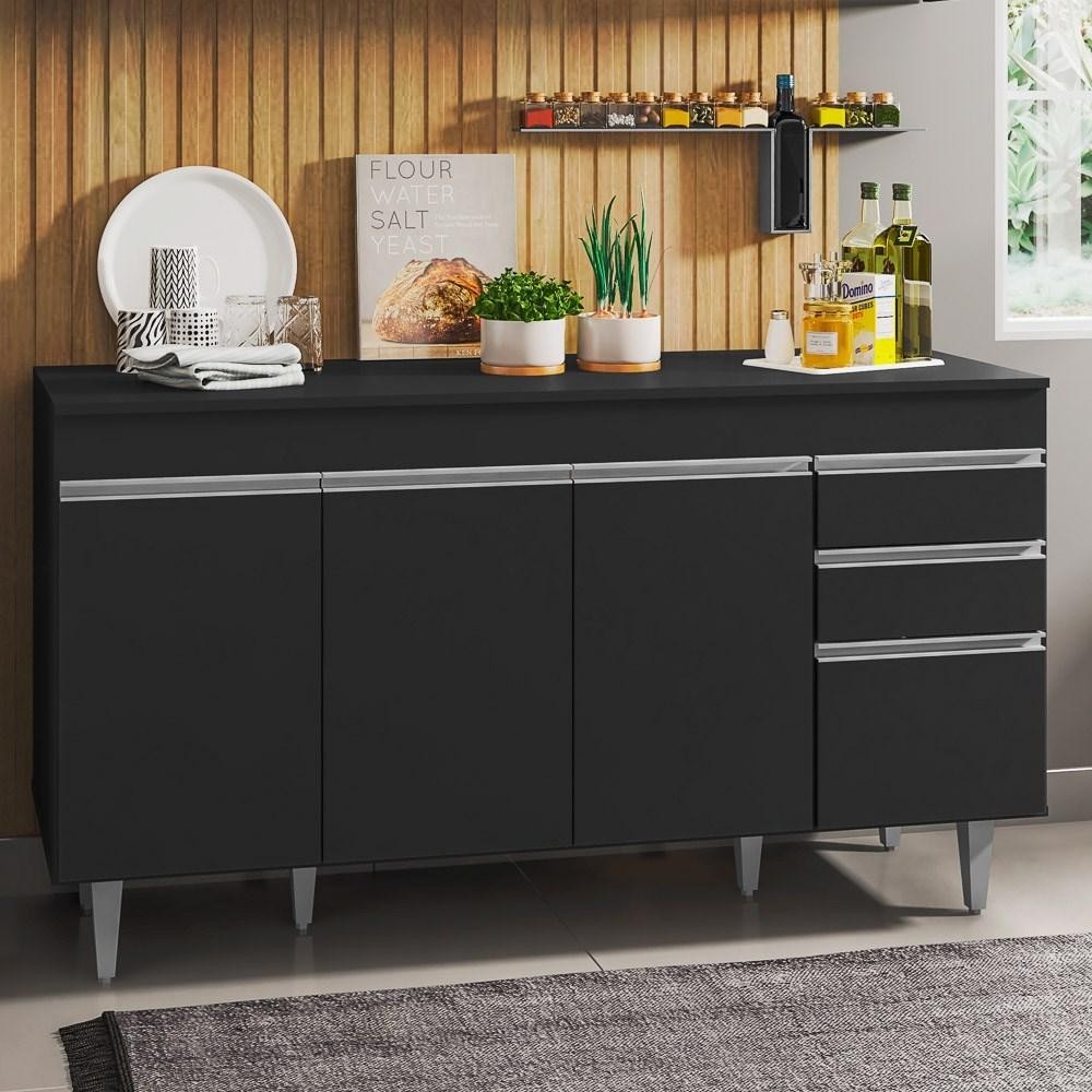 Balcão Gabinete Para Pia 150cm com Tampo 4 Portas 2 Gavetas Marrocos Preto - Lumil em Oferta na Shopee