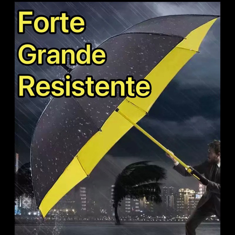 Guarda Chuva Automático Preto Tecido Duplo Grande Reforçado Com Fibra De Vidro HG-141 em Oferta na Shopee