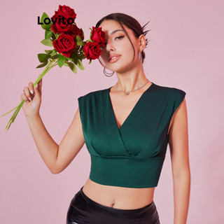 Lovito Elegante Blusa Feminina Lisa Cruzada LBL08306