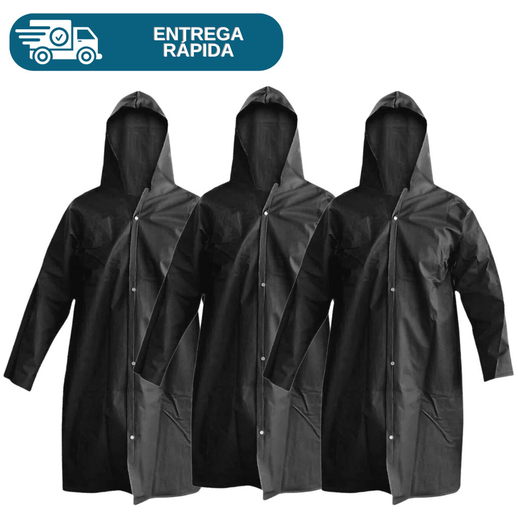 Kit 3 Capa De Chuva Impermeável Pvc Forrado Com Capuz Resistente Segurança Proteção Epi