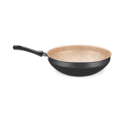 Panela Wok N28 / 4,3L De Aluminio Com Antiaderente Cor Preto/Bege MTA - 8503