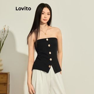 Lovito Regata Básica com Zíper Frontal Dividido para Mulheres L73AD021