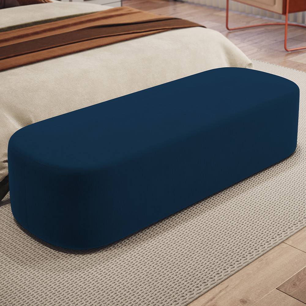Puff Decorativo Orgânico Para Living Quarto 140cm Doha W01 Suede Azul Marinho - Lyam Decor