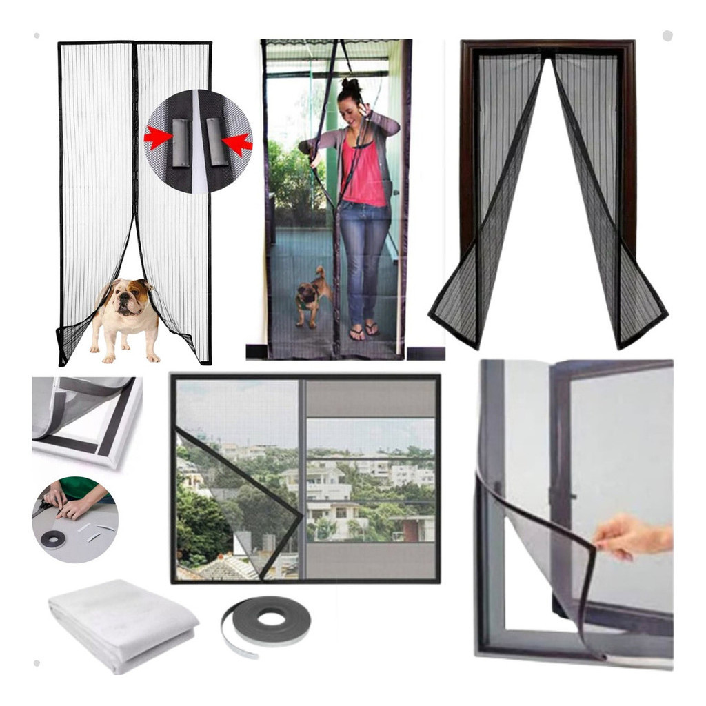 Kit Dengue Tela Mosquiteira Janela + Cortina Porta Mosquito 210cm x 100cm