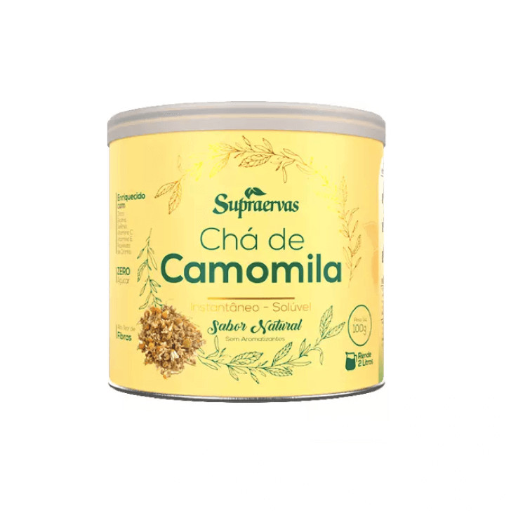 Imagem Chá Solúvel Camomila 100g - Zn, Cr, Se, B7, C, E, B7 - Calmante e Digestivo - Zero Açúcar, Sem Corante, Sem Aromatizante