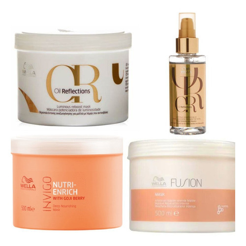 Wella Cronograma capilar completo Enrich Nutrição Fusion reconstrutor Oil Reflections reflexos Brilho Luminosidade Tradicional Capilar 3 Másc 500ml + Oill Luminous finalizador 100ml