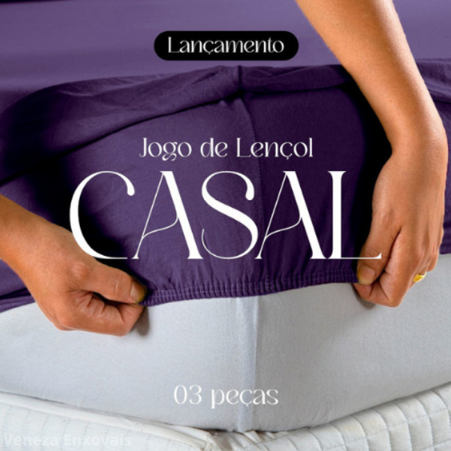 Jogo de Lençol Cama Casal Padrão Box 3 Peças Liso com Elástico - Promo de Lançamento