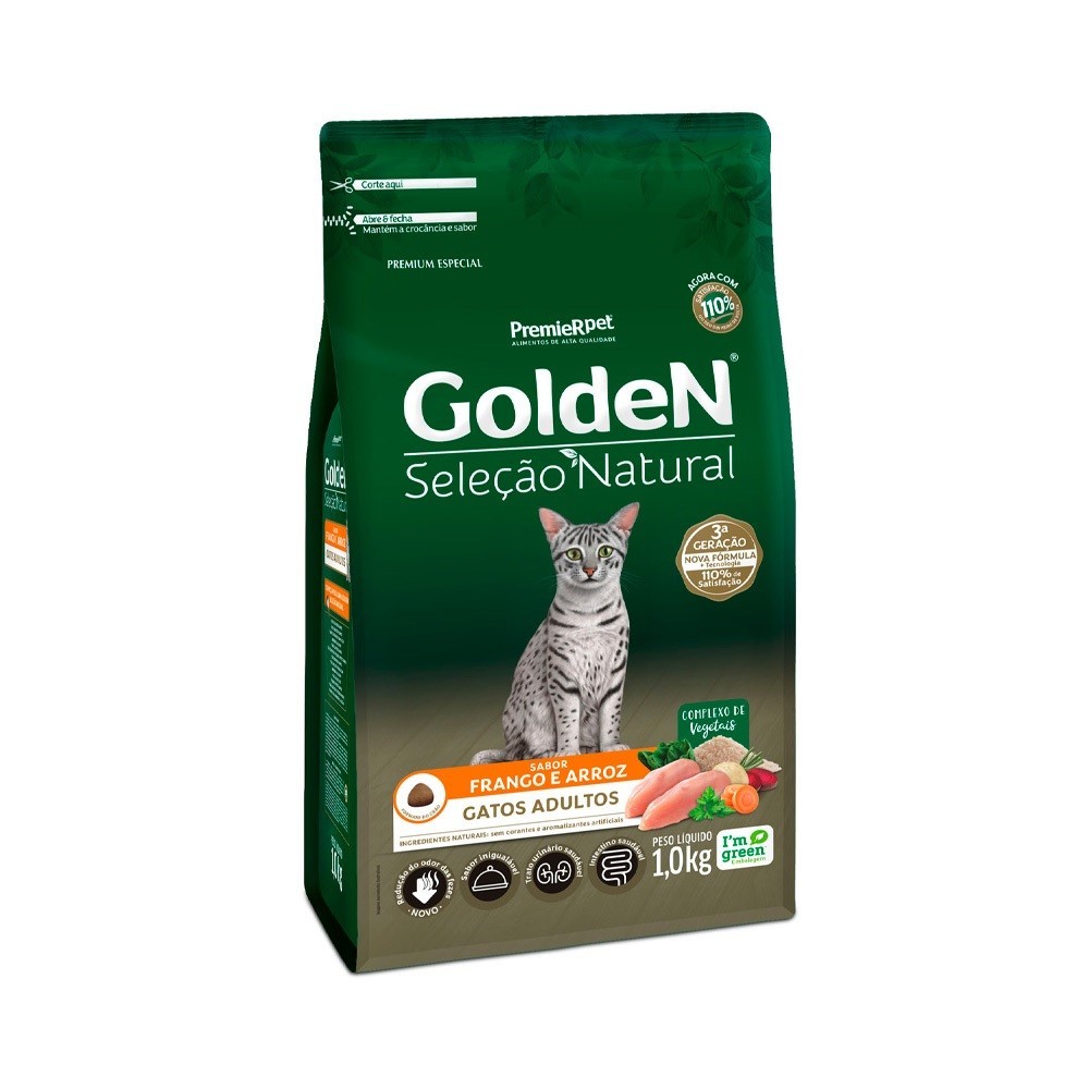 Ração Golden Seleção Natural Gatos Adultos Frango e Arroz 1 kg