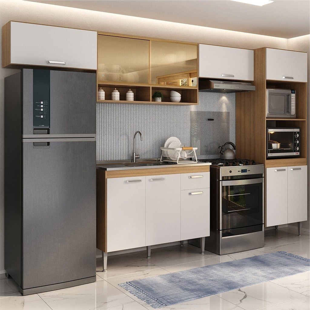 Armário de Cozinha Completa com Gabinete Pia e Torre Quente Paris Multimóveis MP2223 em Oferta na Shopee