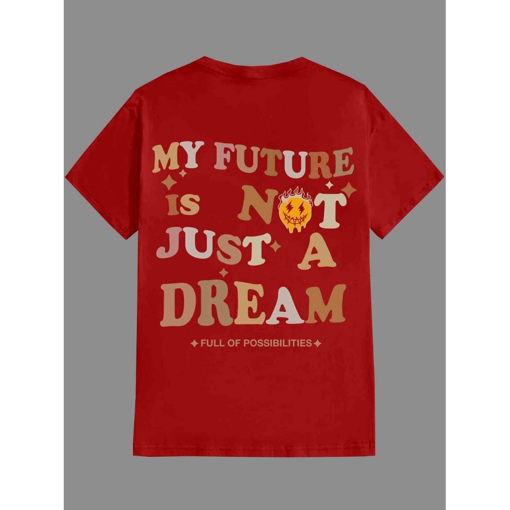 Camiseta Vermelho Estampa My Future Smile Oversized T Shirt Life Style Lisa Básica Casual Casual