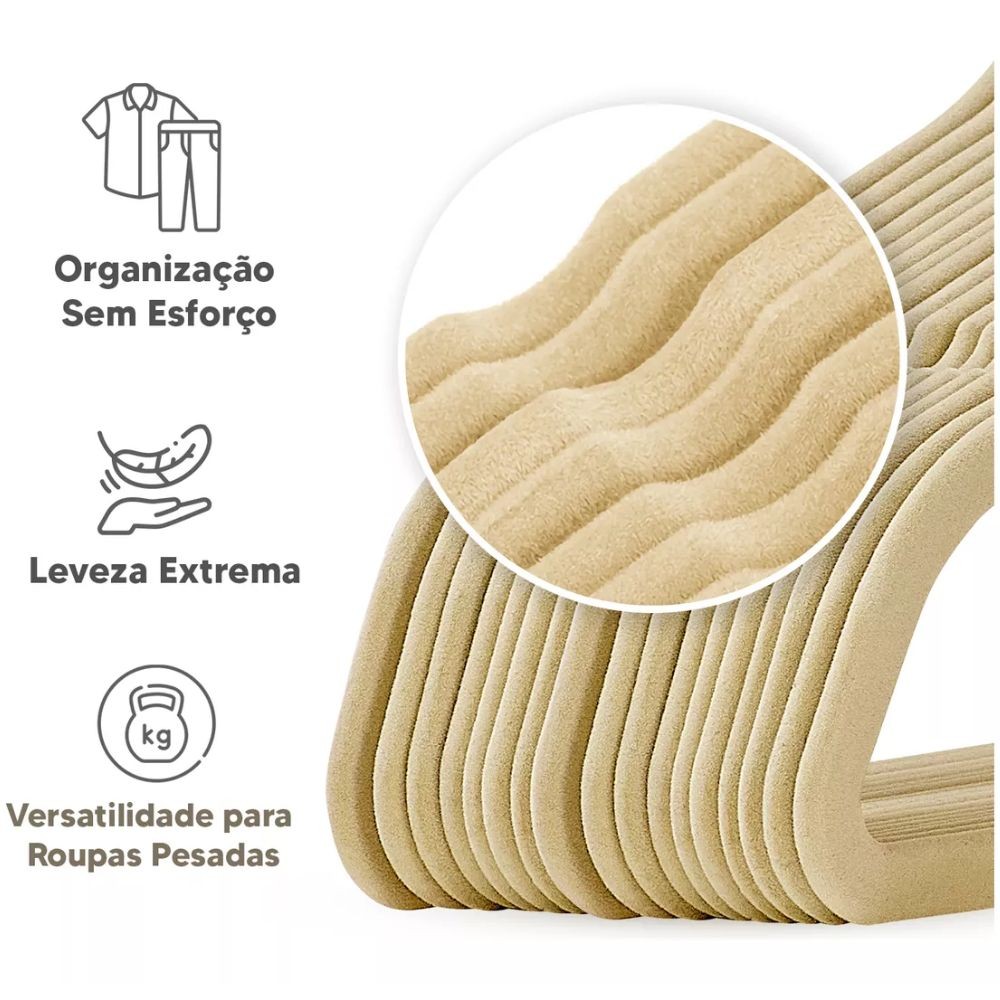 Kit 30 Cabides Bege Slim Veludo Antideslizante Premium 42cm — imagem 2 de 2