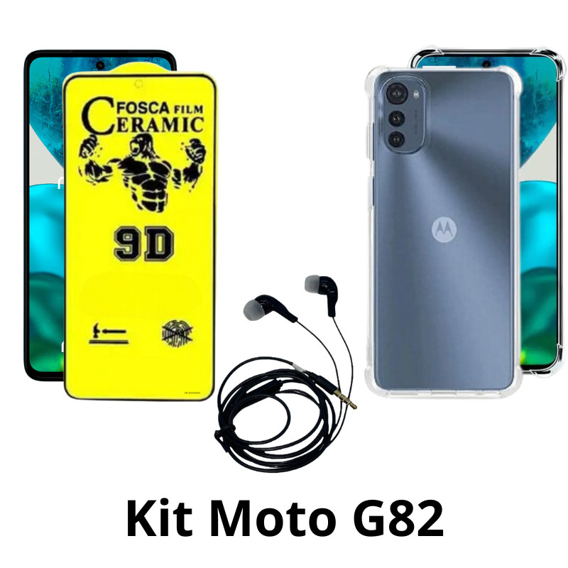 Kit Capa Transparente + Película Fosca + Fone de Ouvido com Fio para Motorola Mo