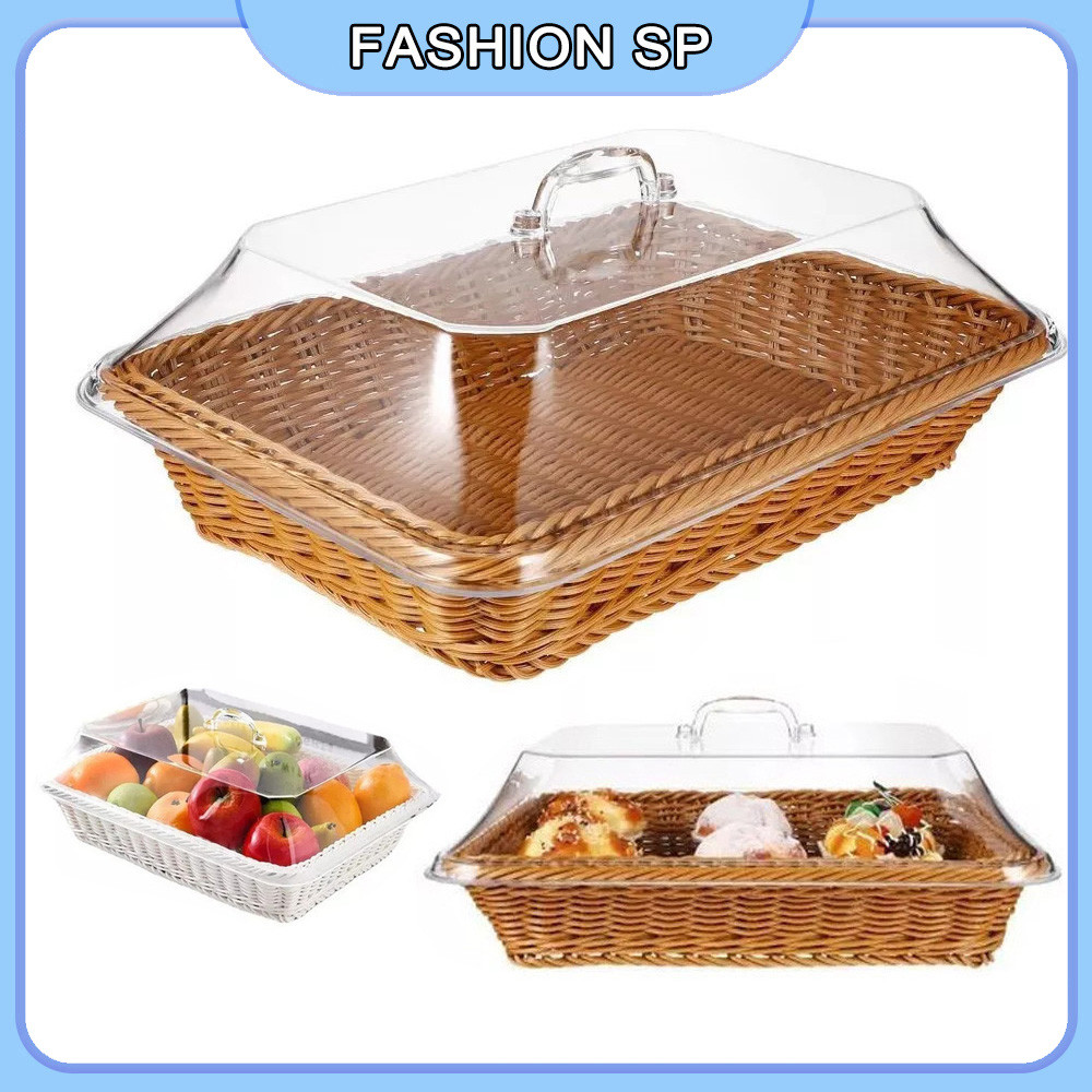 Cesta De Pão De Vime Acrílico Com Tampa Cesta De Frutas E Vegetais Feita À Mão Para Alimentos em Oferta na Shopee