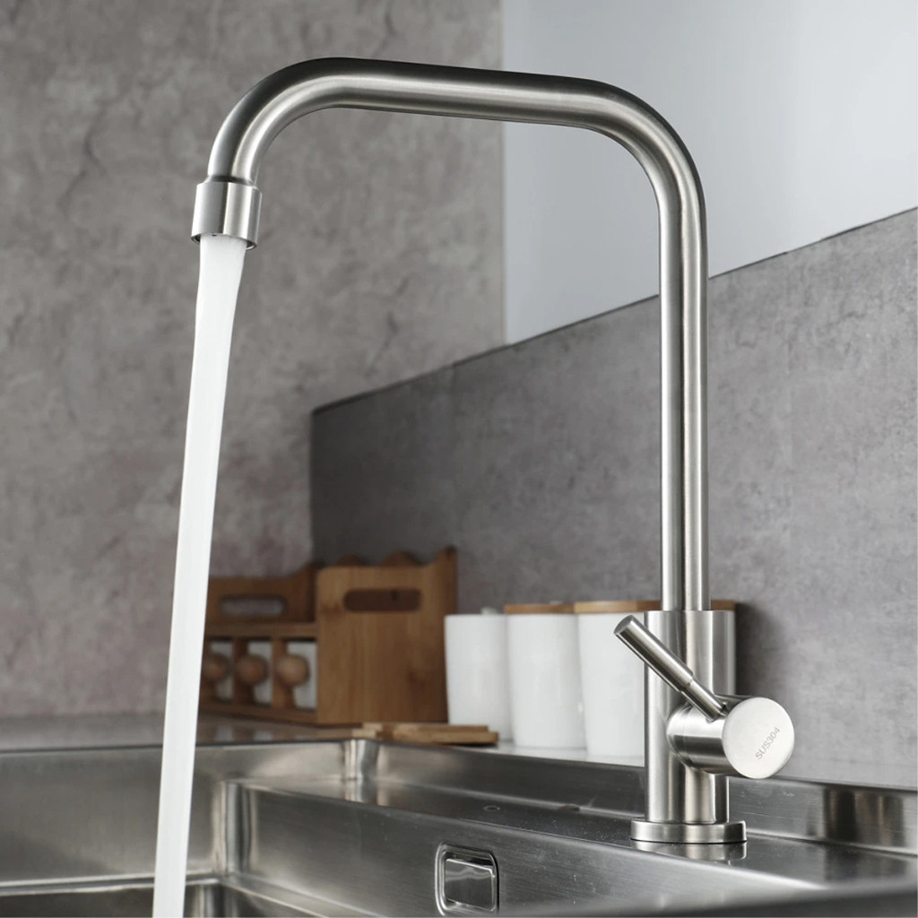 Torneira Inox Escovado De Bancada Mesa Cuba Para Cozinha Bica Alta em Oferta na Shopee