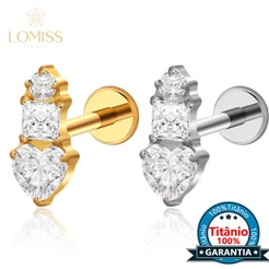 Lomiss Piercing Tragus Labret Titânio Pvd Zircônia Cravejada Orelha