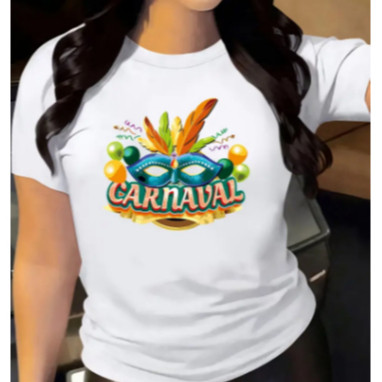 Linda Camiseta Feminina Estampa Carnaval Mascara Tendencia Confortavel Algodão Fio 30.1