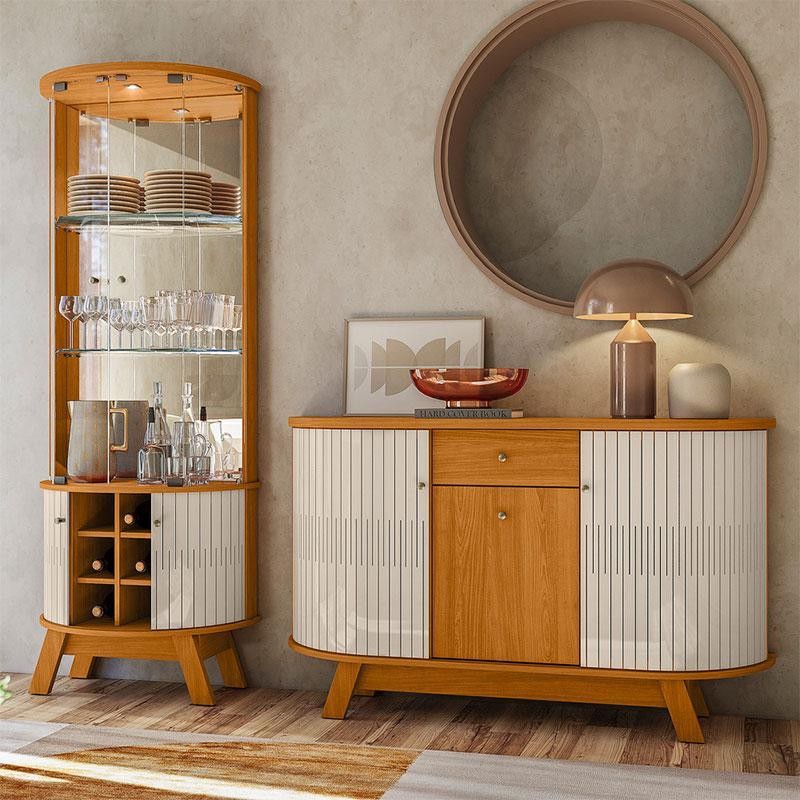 Aparador para Sala Buffet Ambiente Monza e Cristaleira Marina Cinamomo Off White – Madetec