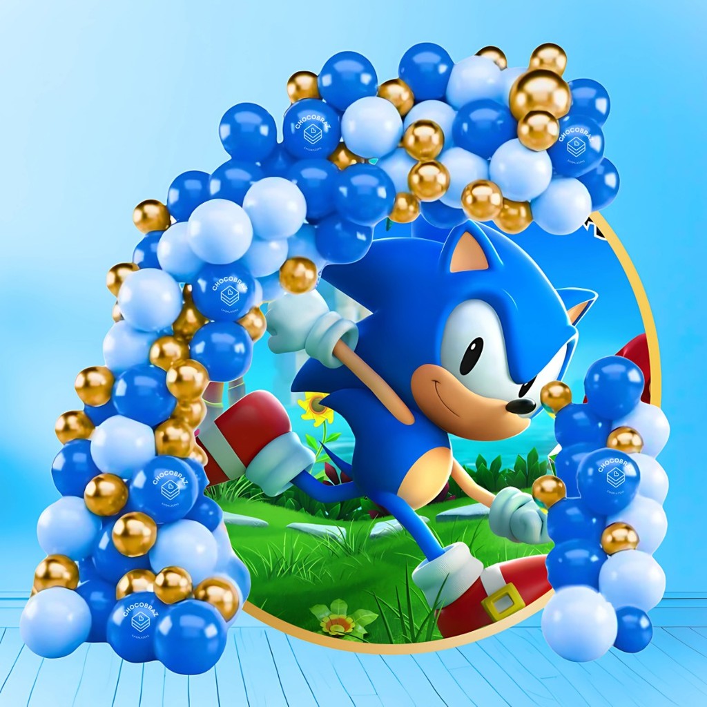 Kit 150 Balões SONIC AZUL CL 7”+ AZUL 7 + OURO Metalizado 5”+ FITA - Balão Bexiga KIT88+F(CHOCO)