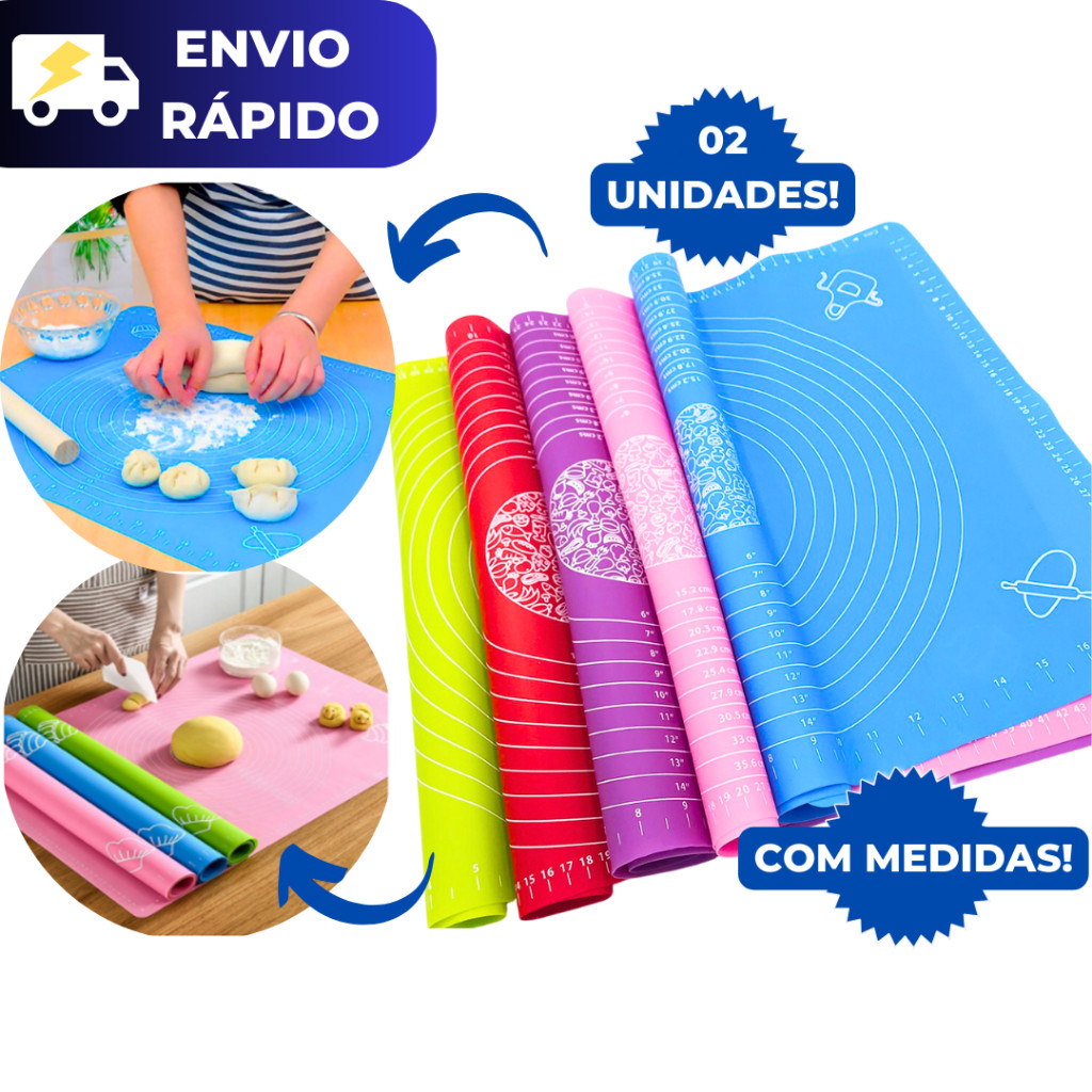 Kit 2 Tapetes Culinários 50x40cm Manta de Silicone Antiaderente para Forno Tapete Culinario de Assar Bolos