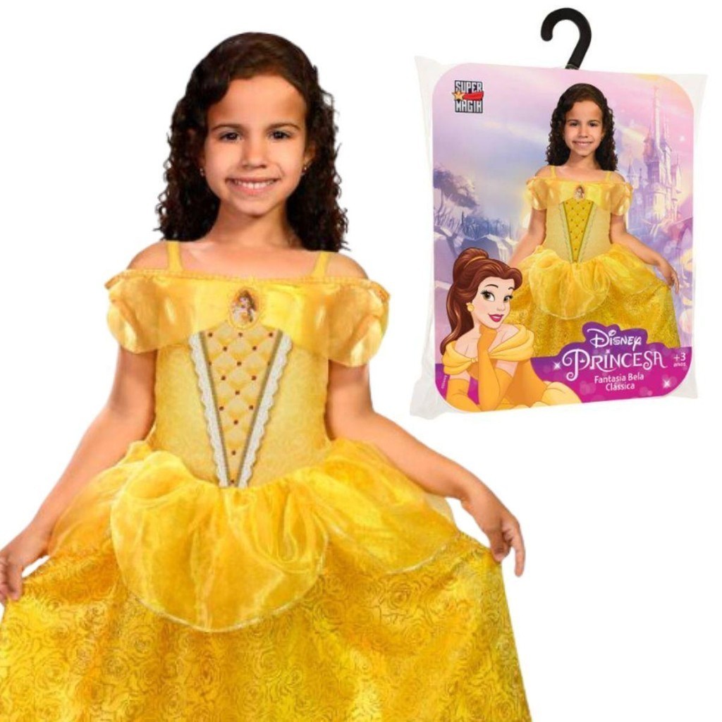 Fantasia Infantil pra Menina Vestido Bela e a Fera de Luxo Clássica