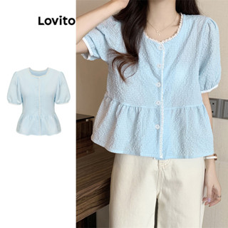 Lovito Blusa Feminina Casual De Tecido Texturizado Com Gola Lisa E Babados Na Bainha L76AD016