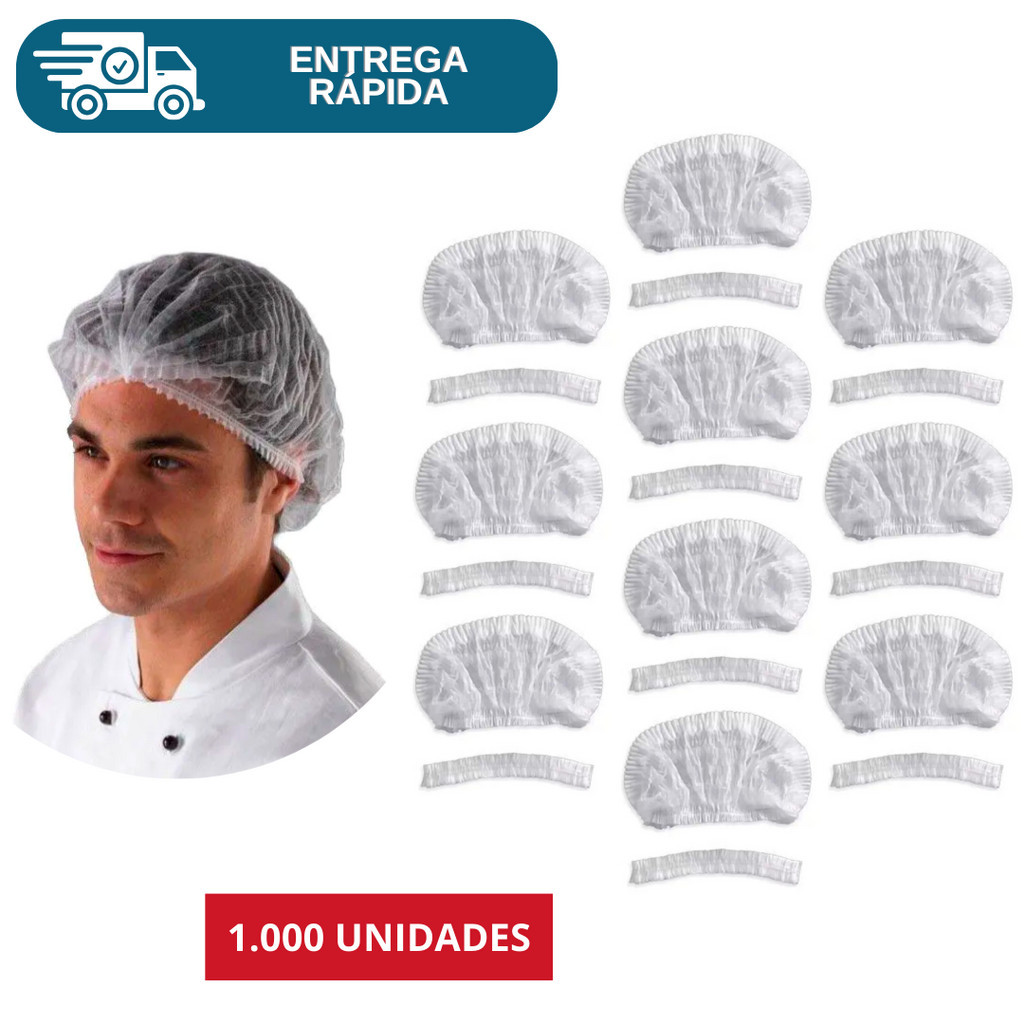 Kit 1.000 Touca Descartável Em TNT Branco Sanfonada Com Elástico Proteção Anvisa