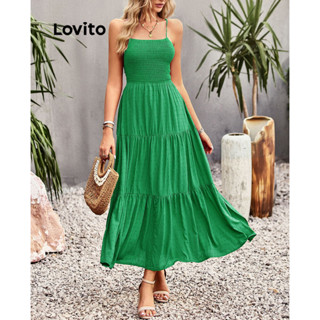 Lovito Vestido Casual Liso Com Bata Para Mulheres LNL35090 (Branco Verde)