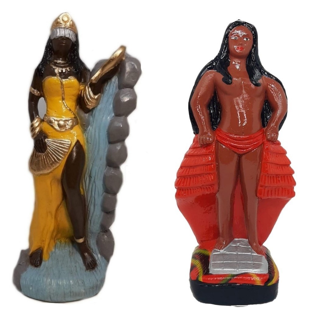 Escultura Estatueta Estátua Orixá Oxum E Pombagira Das Sete 7 Encruzilhadas Umbanda Candomblé Imagem Em Gesso 22cm Altar Congá