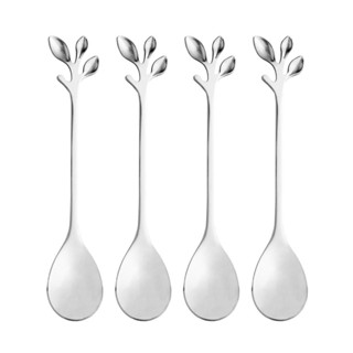 4 Colheres de Chá Lyor Leaves Prata de Aço Inox