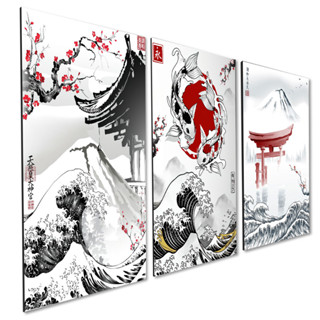 Kit 3 Quadros Decorativos Onda Kanagawa Japonês Carpa Yin Yang em Oferta na Shopee