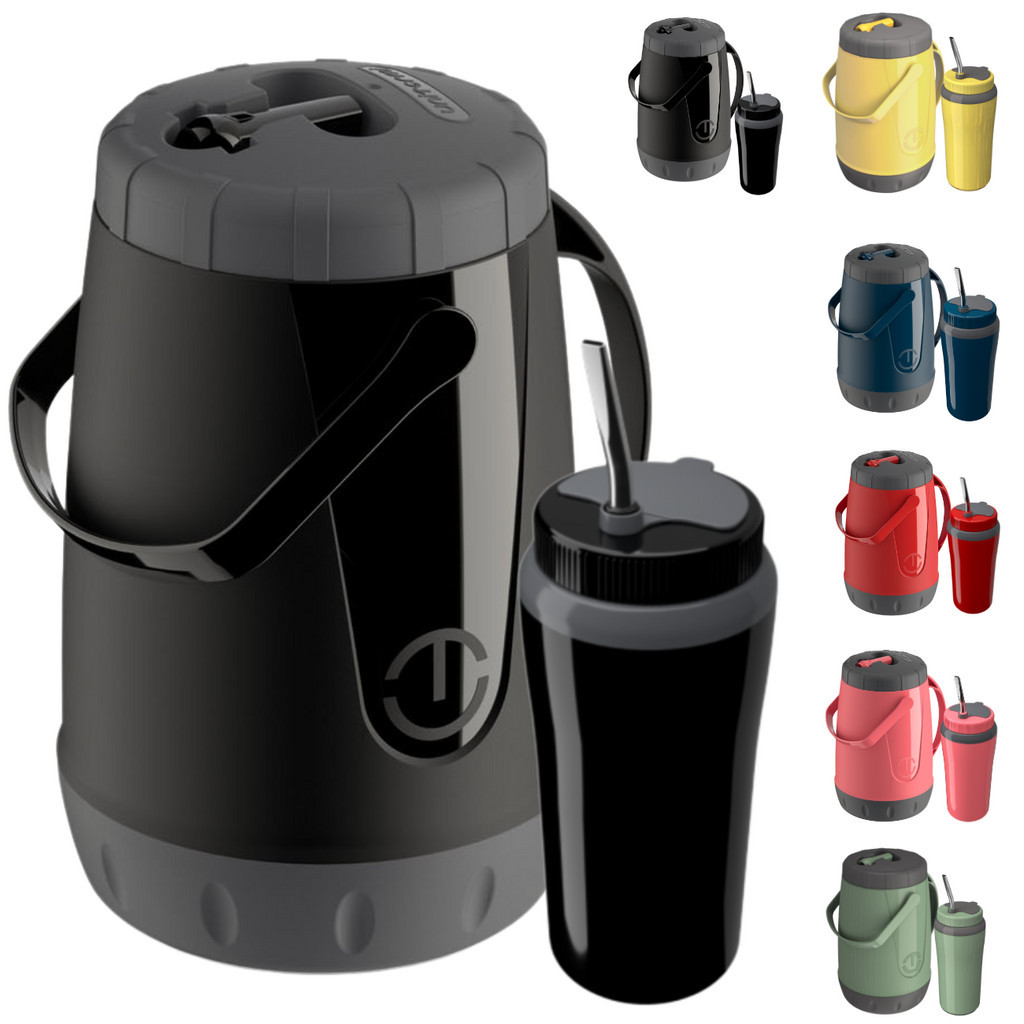 Kit Garrafa Jarra Pávia 2,5 Litros + Copo Térmico 650ML com Bomba Inox Unitermi