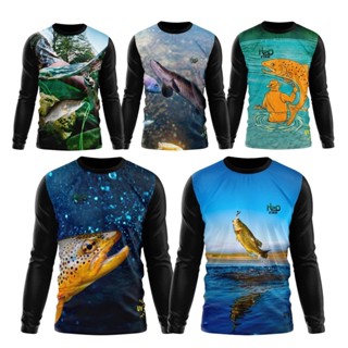 Camisa Camiseta Masculina e Feminina Uv Proteção Solar Estampa Peixe Pescaria