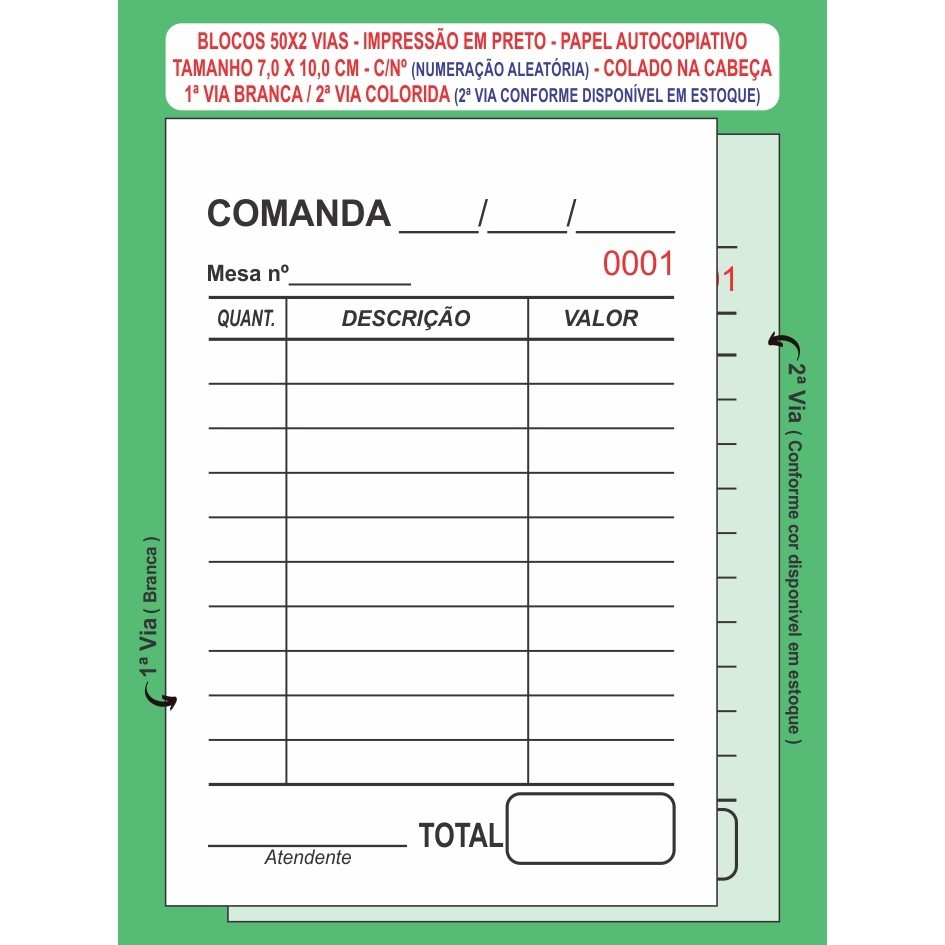 20 Blocos 50x2 De Comanda Mod Mesa C/n Pap Autocopiativo em Oferta na Shopee
