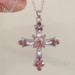 Colar Y2K Gótico Doce E Frio Com Pingente De Cruz De Diamante Pesado