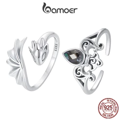 Bamoer 925 Sterling Sliver Fita Aberta Anel Aberto Retro Iris Dragonfly Design Jóias De Moda Requintada Presentes Para Mulheres