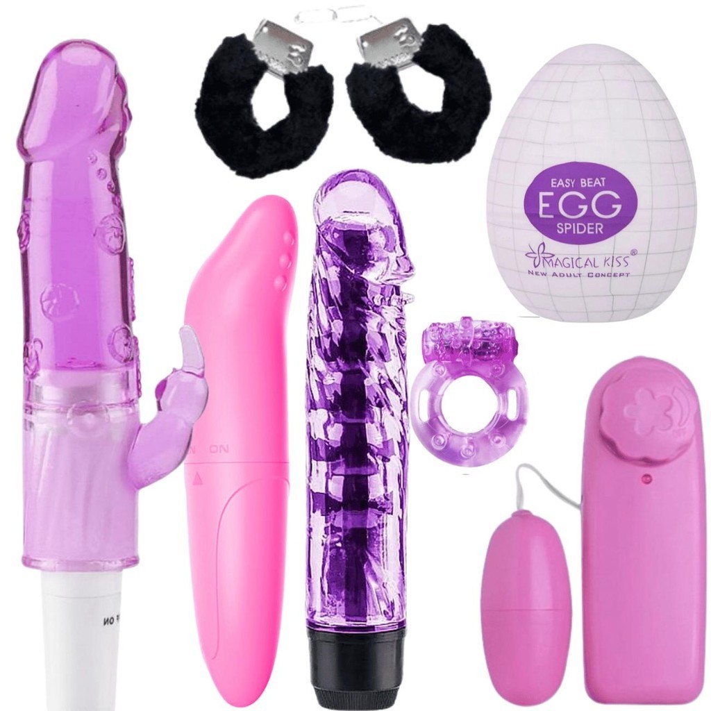 Kit Sex Shop Vibrador Feminino 7 itens com Algema Golfinho