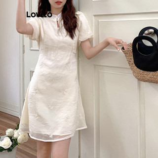 Lovito Vestido Elegante De Renda Com Botão Jacquard Liso Para Mulheres LNE41116