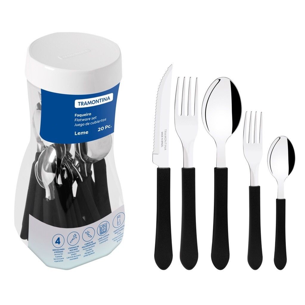 Jogo de talheres Tramontina Leme 20 peças ou 12 pçs Faqueiro Tramontina inox Garfo faca Co...