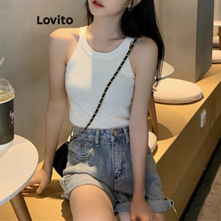 Lovito Top feminino casual liso básico de malha LNE52103