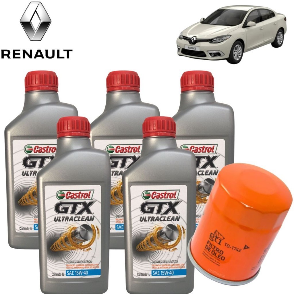 KIT 5L ÓLEO CASTROL GTX 15W40 + 1 FILTRO (TO1742) FLUENCE 2.0