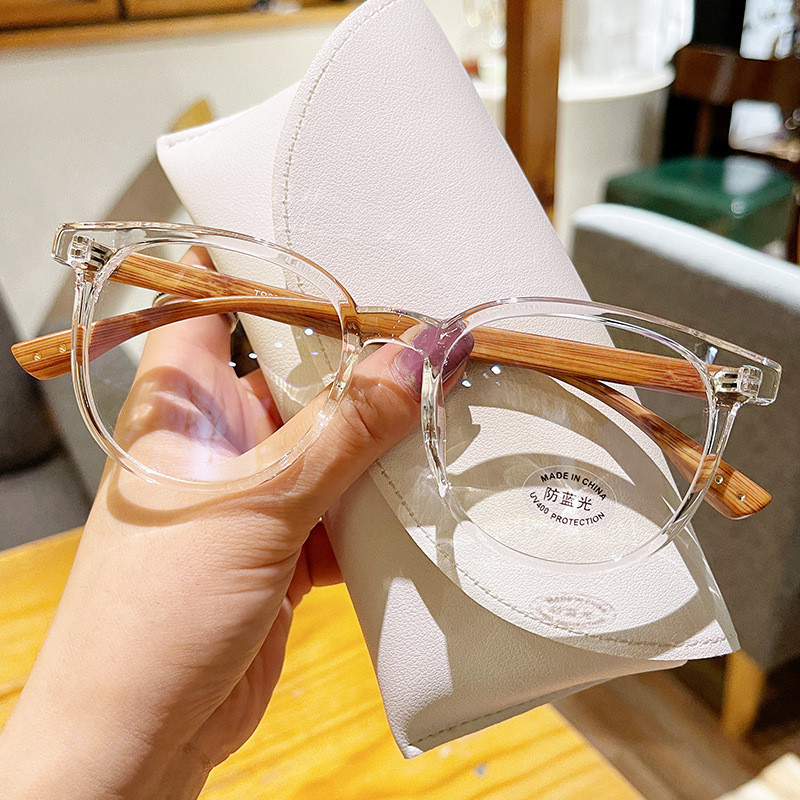 Óculos Vintage TR90 Anti-Azul Luz De Proteção Para Os Olhos Femininos Ópticos Fashion Wood Leg Plain Glasses