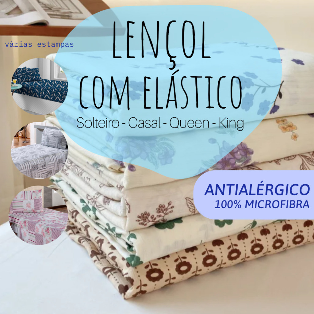 Jogo de Lençol Antialérgico Estampado Avulso Solteiro - Casal - Queen - King Size em Oferta na Shopee