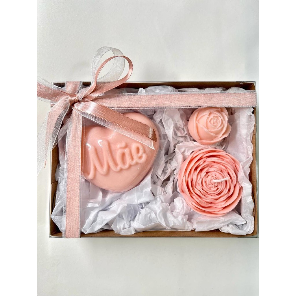 Kit Presente Dia das Mães Sabonetes Vela Aromática Flor Rosé
