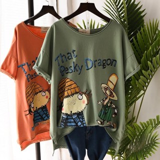 【Plus Size】Women Korean Style Cartoon Print Loose Plus Size T Shirt Oversize T-shirt em Oferta na Shopee
