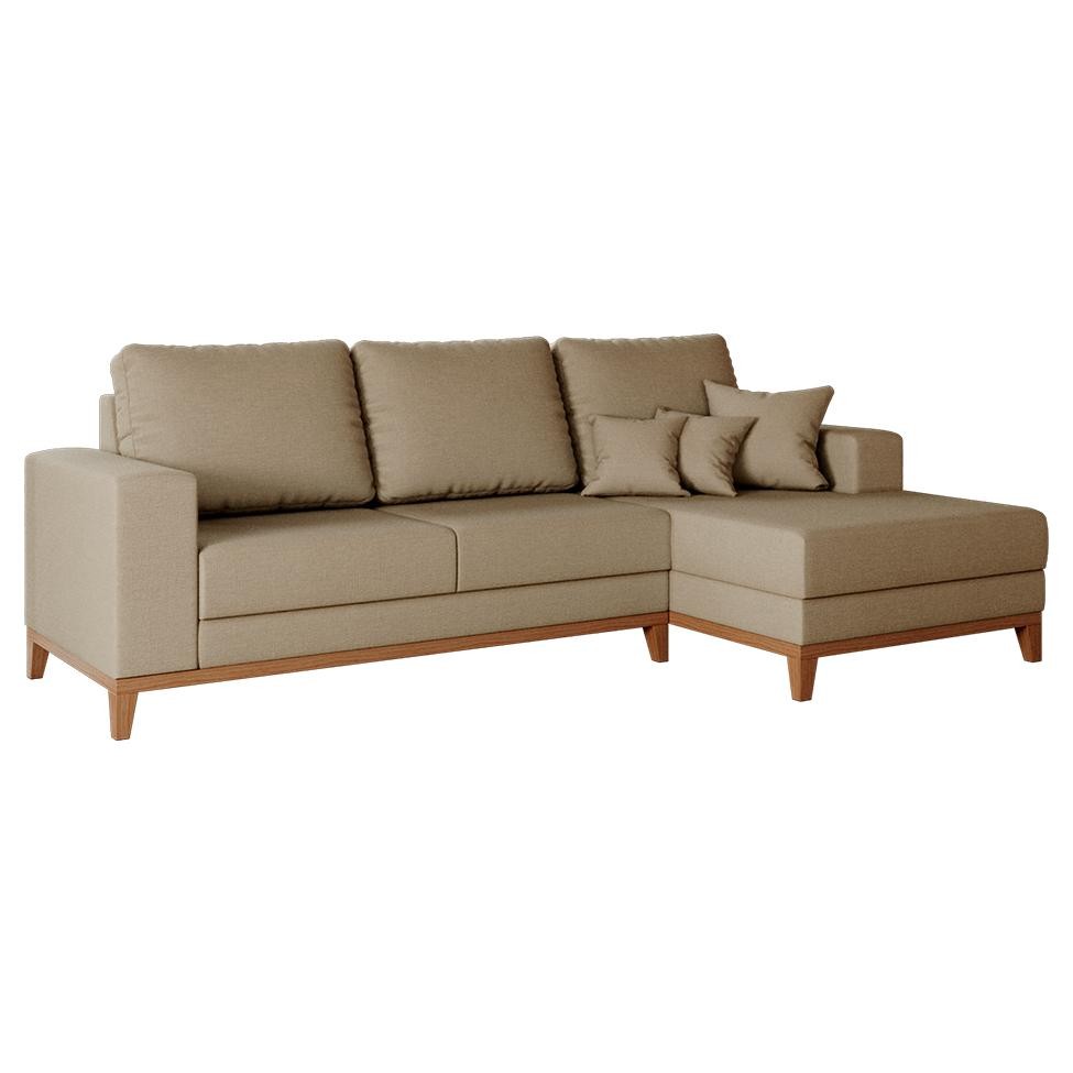 Sofá 3 Lugares Belgrado com Chaise Direito Linho Bege 230 cm - Home & Living
