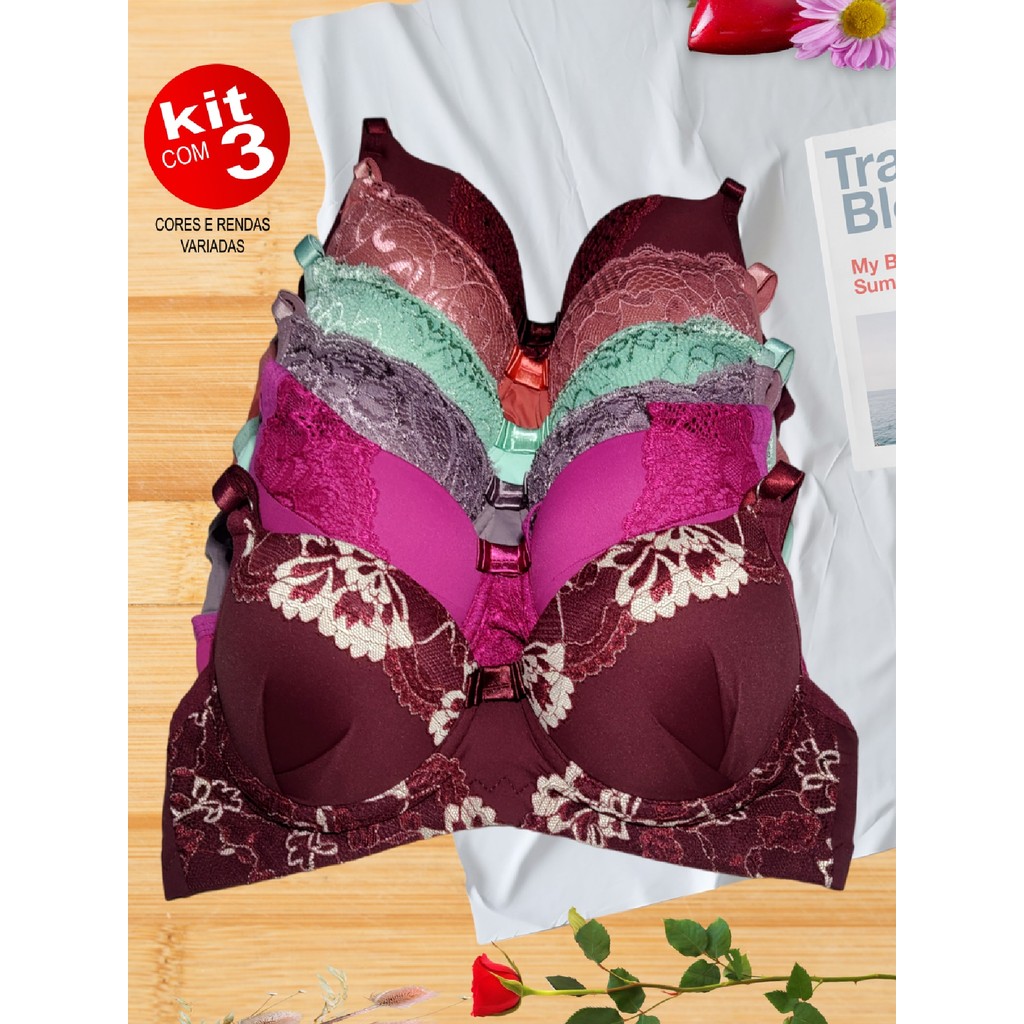 KIT c/3 CONJUNTOS -Sutiã & Calcinha | P, M, G INCLUI 1 BiColor c/ Renda Premium Poliamida | GG (não inclui bicolor)